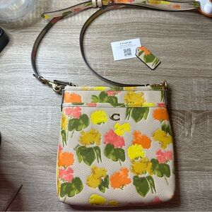 COACH Kitt Messenger Crossbody Bag With Floral Print CC556 Ivory Leather